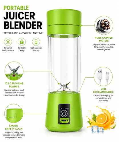 Rechargeable Portable Mini Juicer Blender – 6 Blades, 380ml Outdoor Juicing Cup [Random Color]