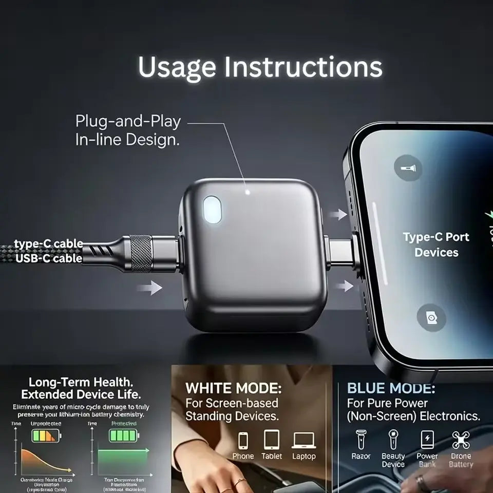 Autopop AI Charger - 140W Fast Charging  | Model LX-007 | Smart Auto Power Cut-Off Battery Protector | Type-C to Type-C Fast Charging Guardian