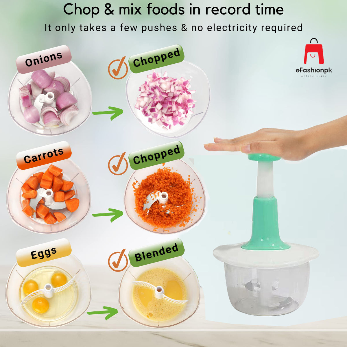 1.5L Manual Hand Push Chopper & Multifunctional Mixer | Vegetable Chopper and Baby Food Maker