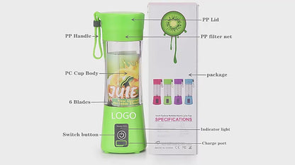Rechargeable Portable Mini Juicer Blender – 6 Blades, 380ml Outdoor Juicing Cup [Random Color]