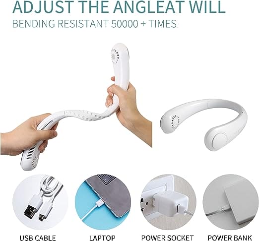 Portable Neck Fan, Bladeless Hanging Neck Fan, Summer Traveling Outdoor Sports Fans, Hands Free Rechargeable Head Fan, Cooling Airflow Wingless Neck Fan, Mini Air Cooler Conditioner for Travel Outdoor, Adjustable Comfy Neck Fan